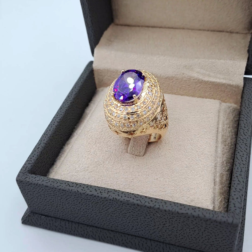 Bague Dôme Or Jaune - Pierre Violette Ovale Entourage Serti – or 18 carats | Tariki