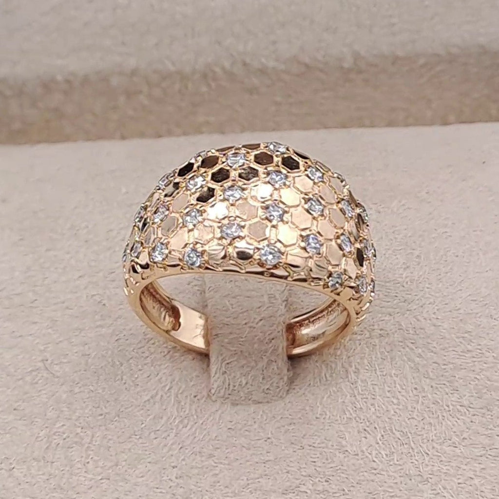 Bague Dôme Or Rose - Pavée de Pierres, Motif Ajouré – or 18 carats | Tariki