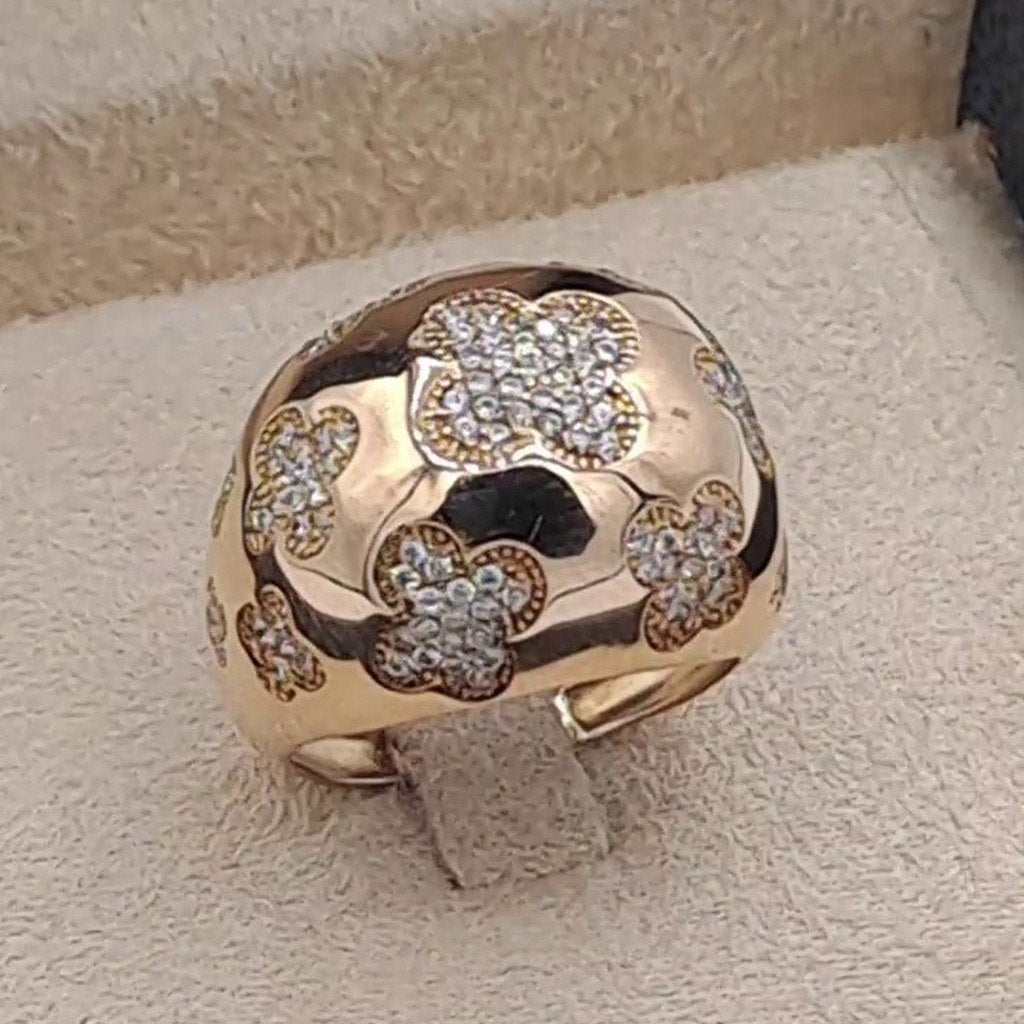 Bague Dôme Or Rose - Sertie de Pierres, Motif Fleur – or 18 carats | Tariki