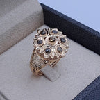 Bague Dôme Rosace Or Rose - Sertie de Pierres Noires – or 18 carats | Tariki