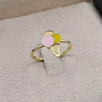 Bague Fine Or Jaune - Fleur Émaillée Rose et Jaune – or 18 carats | Tariki