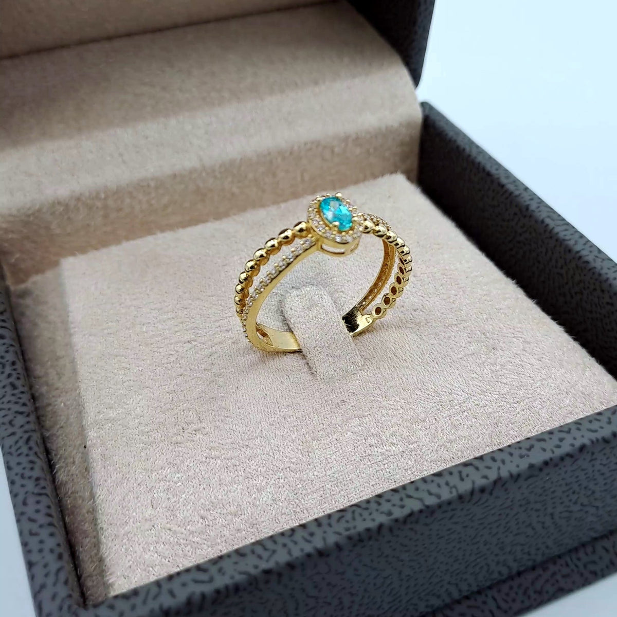 Bague Fine Or Jaune - Pierre Bleue, Anneau Boules Serti – or 18 carats | Tariki