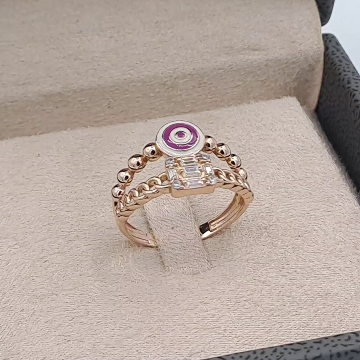 Bague Fine Or Rose - Œil Serti de Pierres – or 18 carats | Tariki