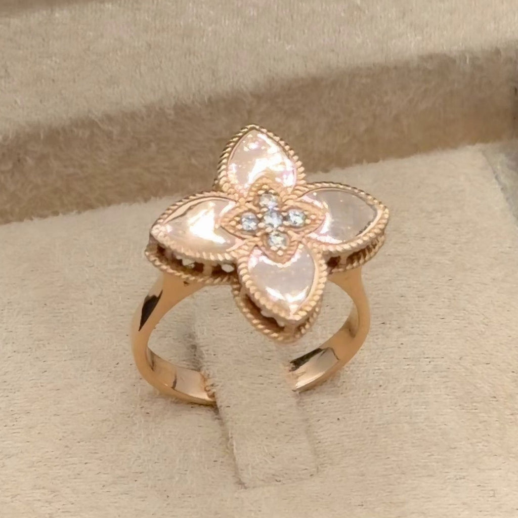 Bague Fleur en Nacre Rose Or Rose - Sertie, Double Anneau – or 18 carats | Tariki