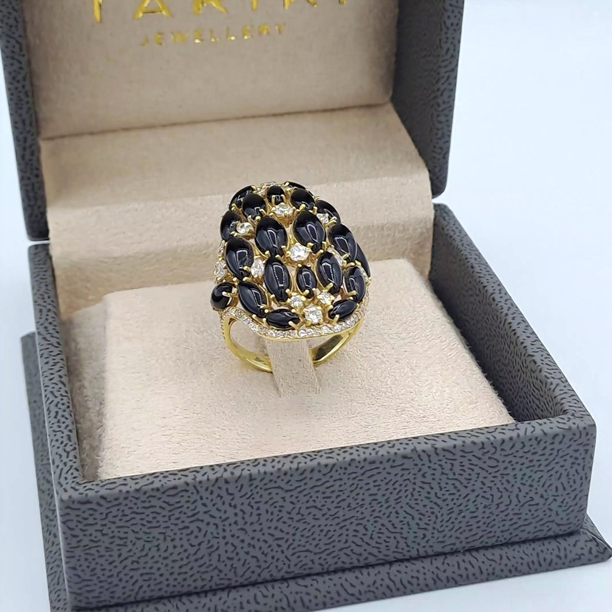 Bague Fleur Or Jaune - Pierres Noires Ovales Serties – or 18 carats | Tariki