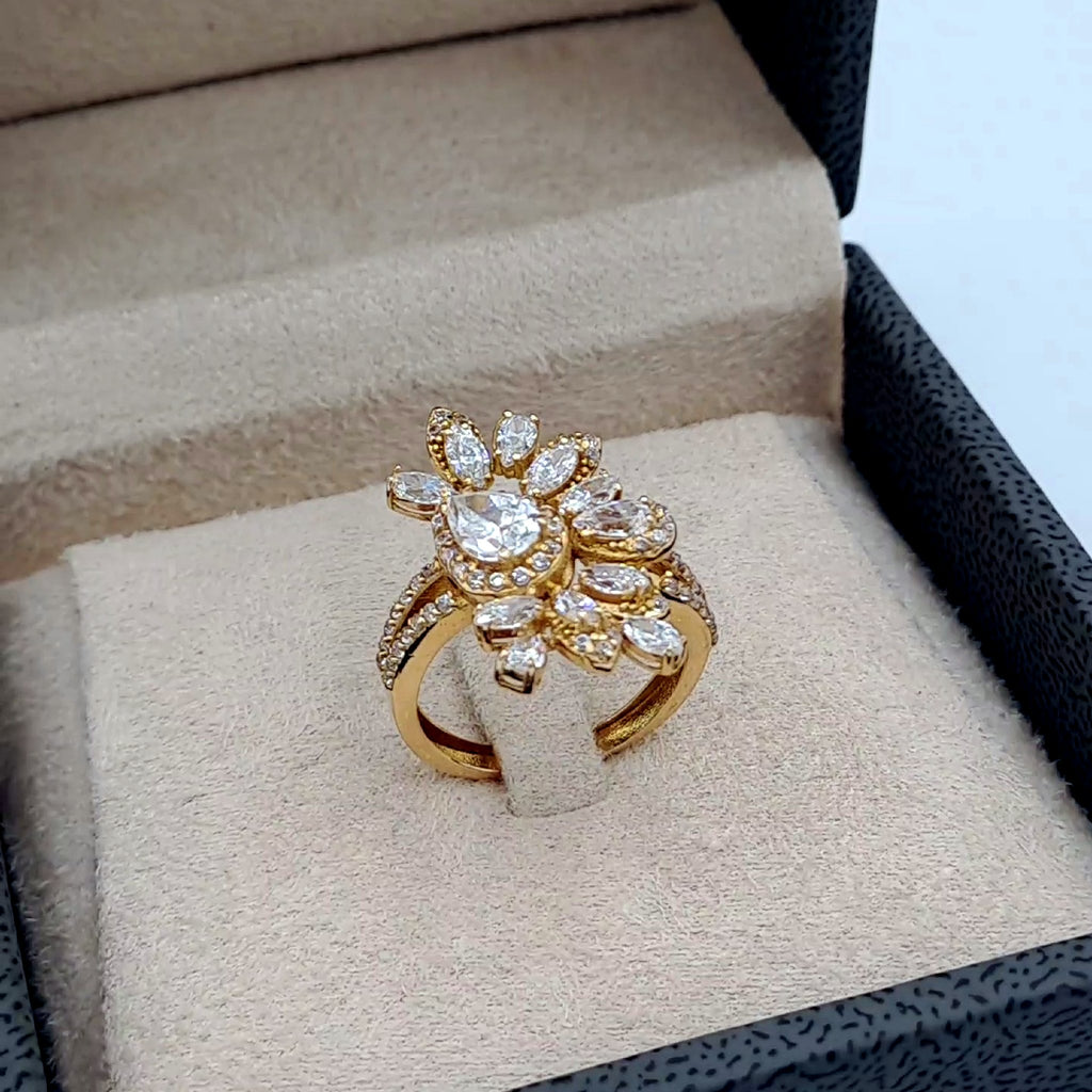 Bague Fleur Or Rose - Pierres Marquises Serties, Double Anneau – or 18 carats | Tariki