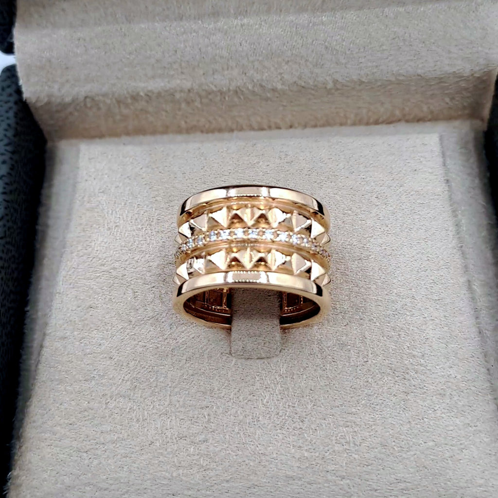 Bague Large Or Rose - Pyramides et Rangées Serties – or 18 carats | Tariki