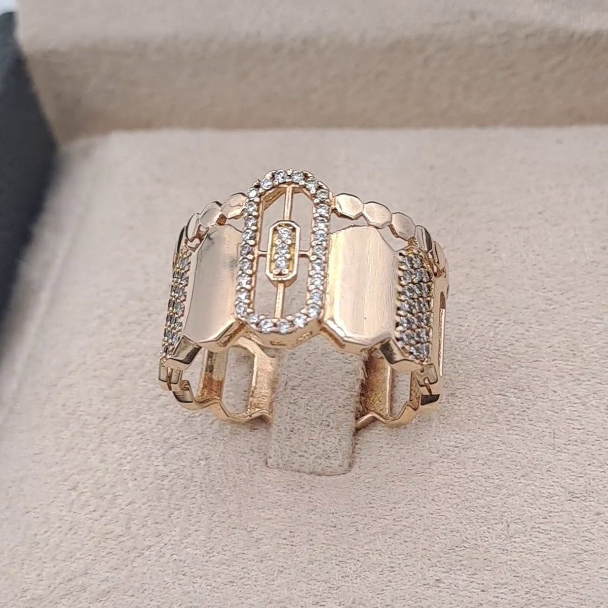 Bague Large Or Rose - Sertie de Pierres, Motif Clash – or 18 carats | Tariki