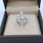 Bague Or Blanc - Pierres Marquises Serties, Motif Feuille – or 18 carats | Tariki