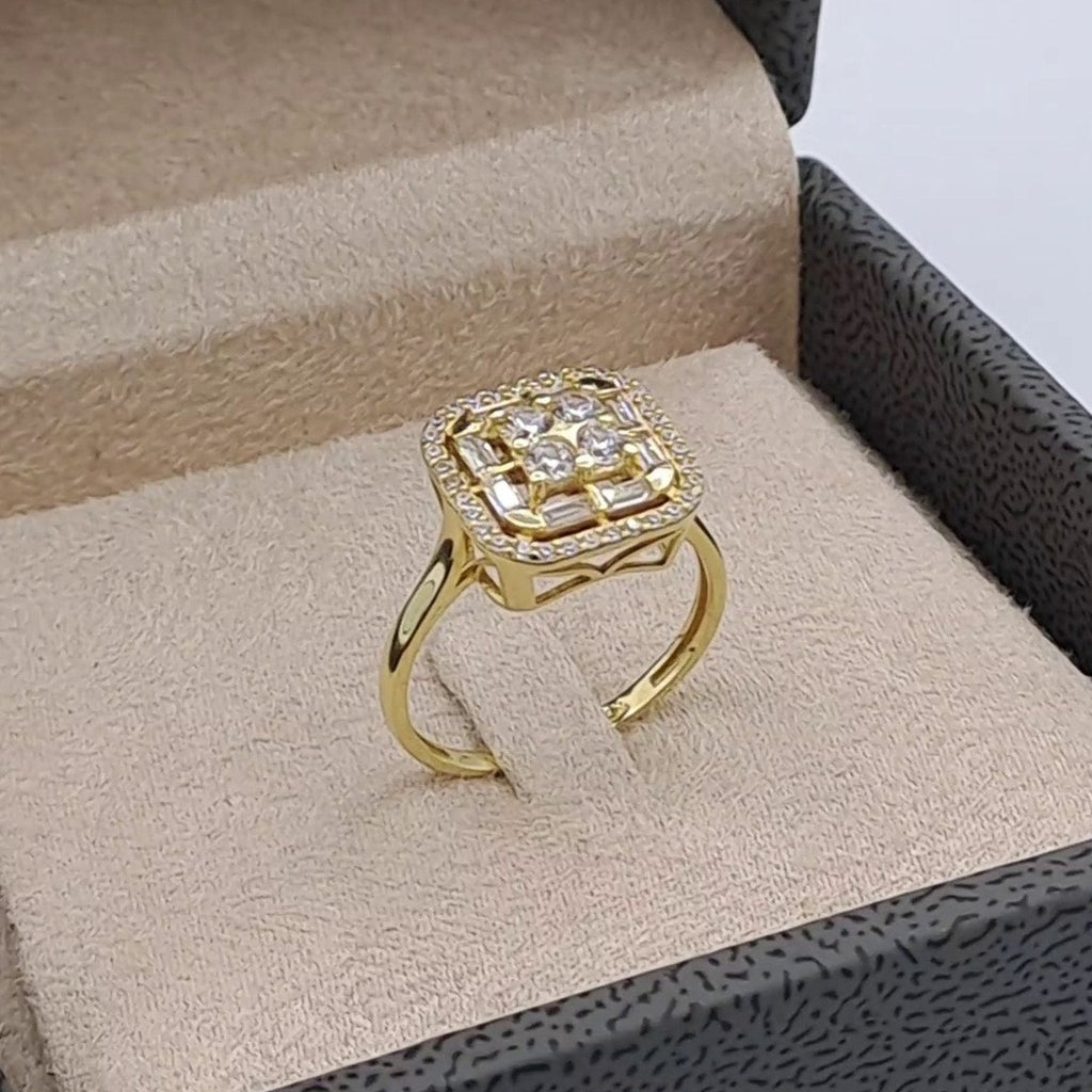 Bague Or Jaune - Chaton Carré Serti de Pierres – or 18 carats | Tariki