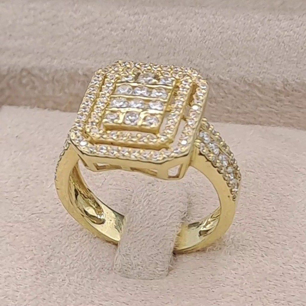 Bague Or Jaune - Chaton Rectangulaire Pavé, Anneau Serti – or 18 carats | Tariki
