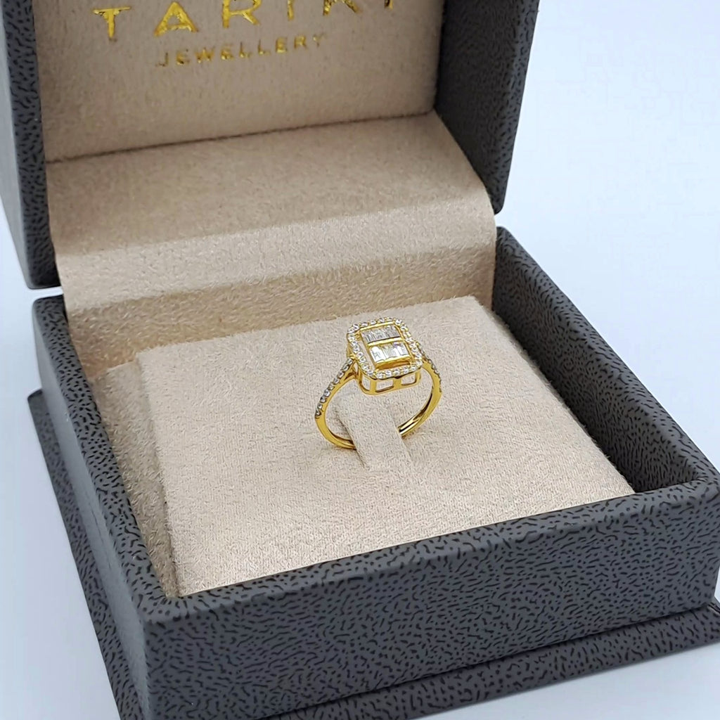 Bague Or Jaune - Chaton Rectangulaire Serti de Pierres – or 18 carats | Tariki