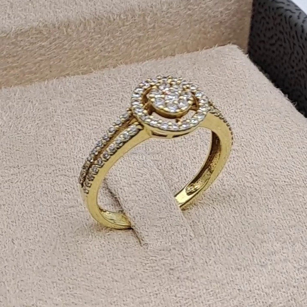 Bague Or Jaune - Chaton Rond Serti de Pierres – or 18 carats | Tariki