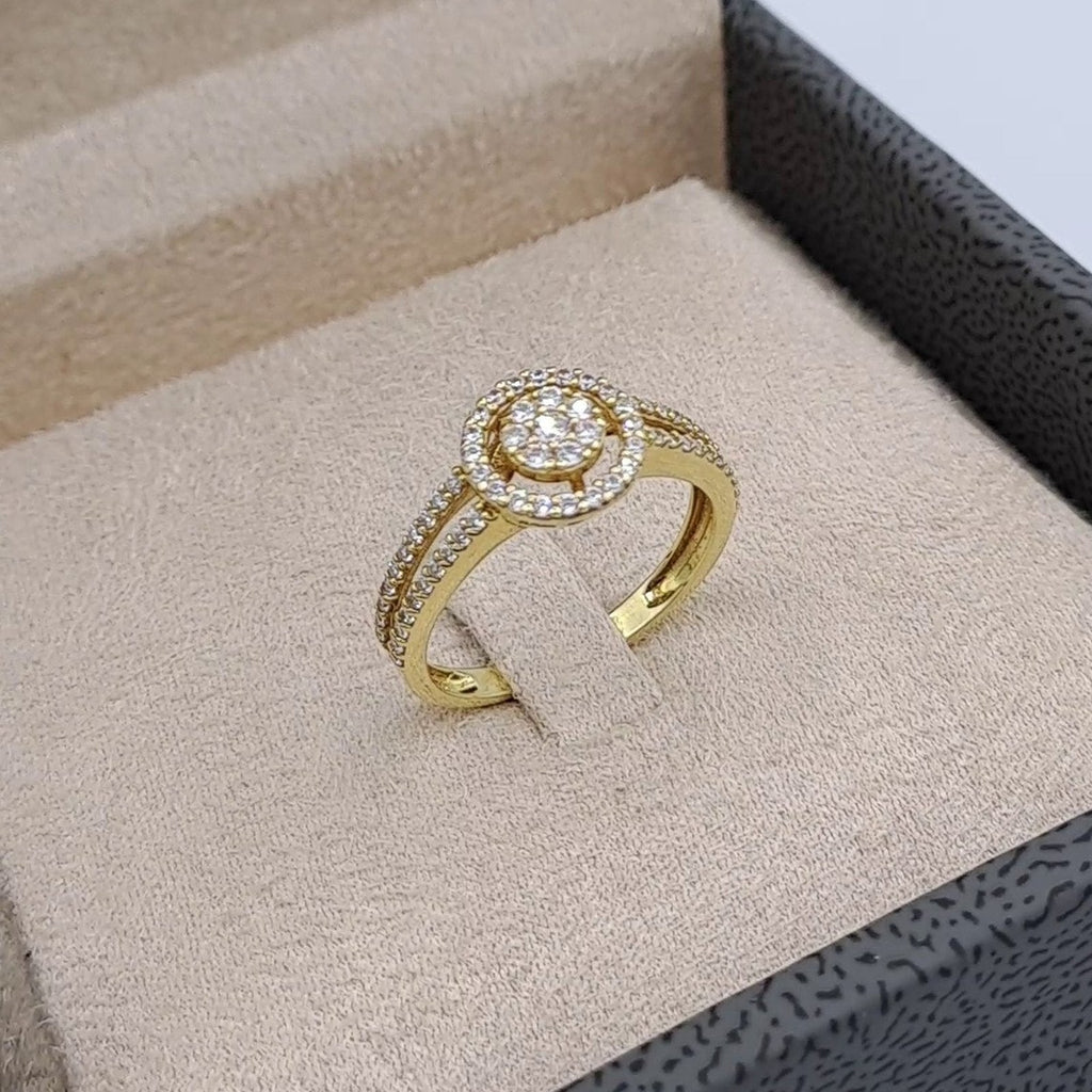 Bague Or Jaune - Chaton Rond Serti de Pierres, Anneau Serti – or 18 carats | Tariki