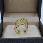 Bague Or Jaune - Motif Fleurs Pavées de Pierres, Anneau V – or 18 carats | Tariki
