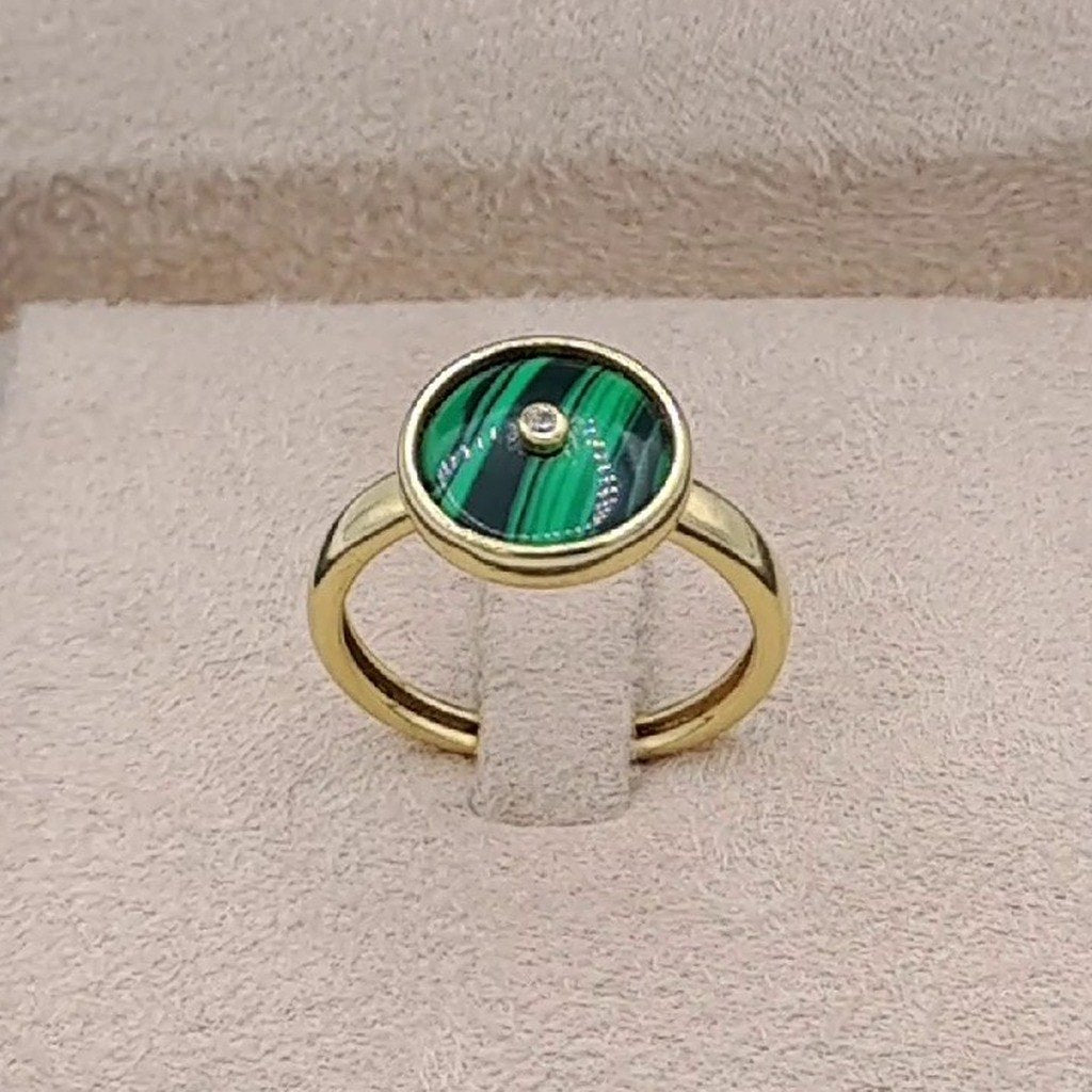 Bague Or Jaune - Pierre Verte Malachite Ronde – or 18 carats | Tariki