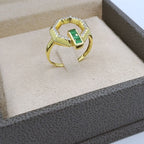 Bague Or Jaune - Pierre Verte Rectangulaire, Anneau Octogonal Serti – or 18 carats | Tariki