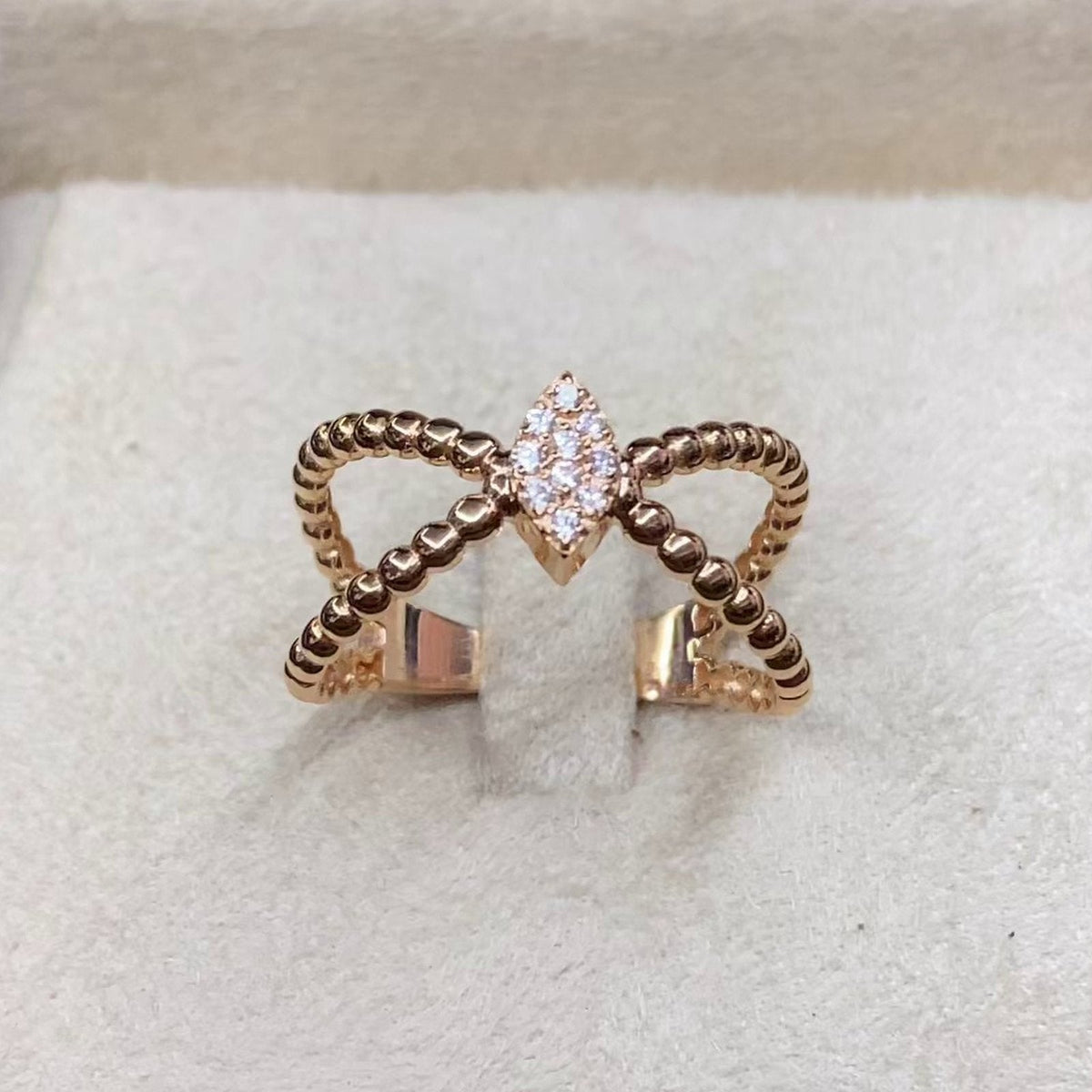 Bague Or Rose - Anneaux Boules Croisés Sertis de Pierres – or 18 carats | Tariki