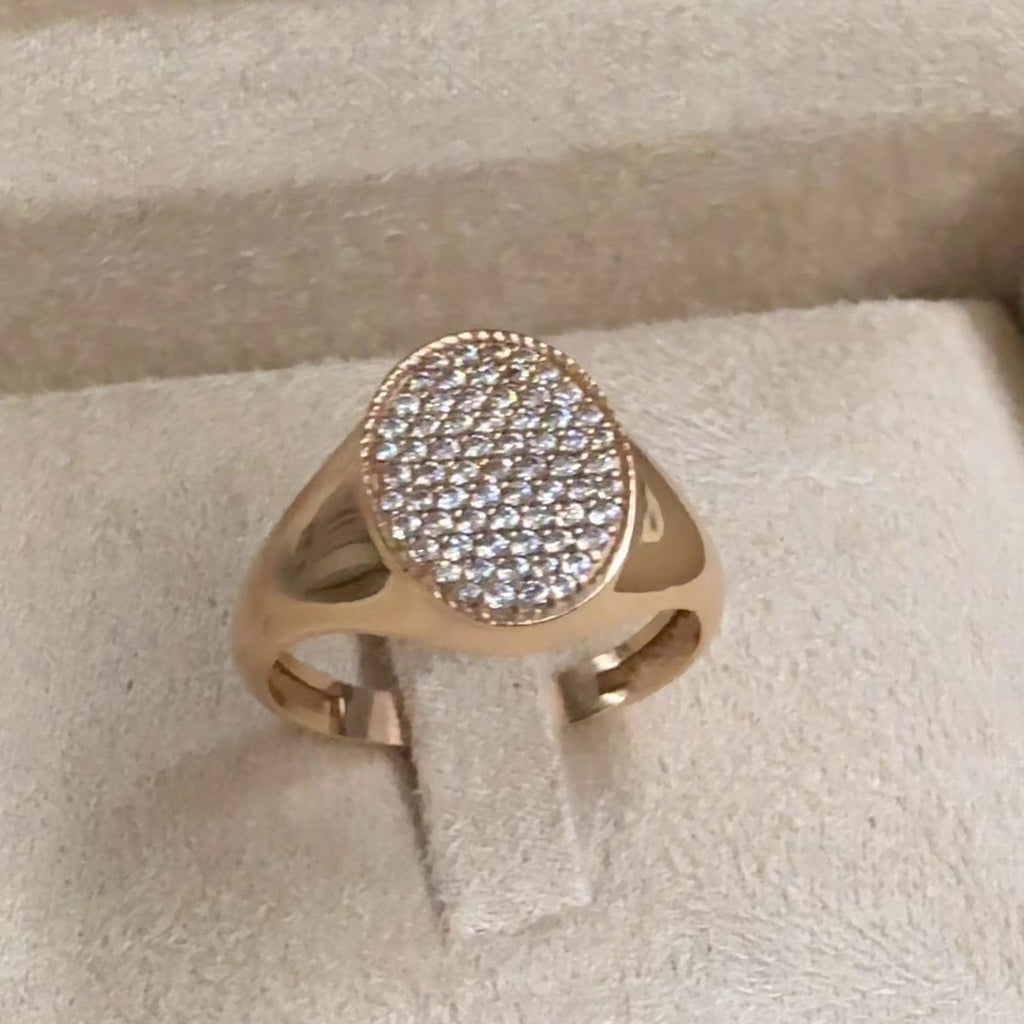 Bague Or Rose - Chaton Ovale Pavé de Pierres – or 18 carats | Tariki