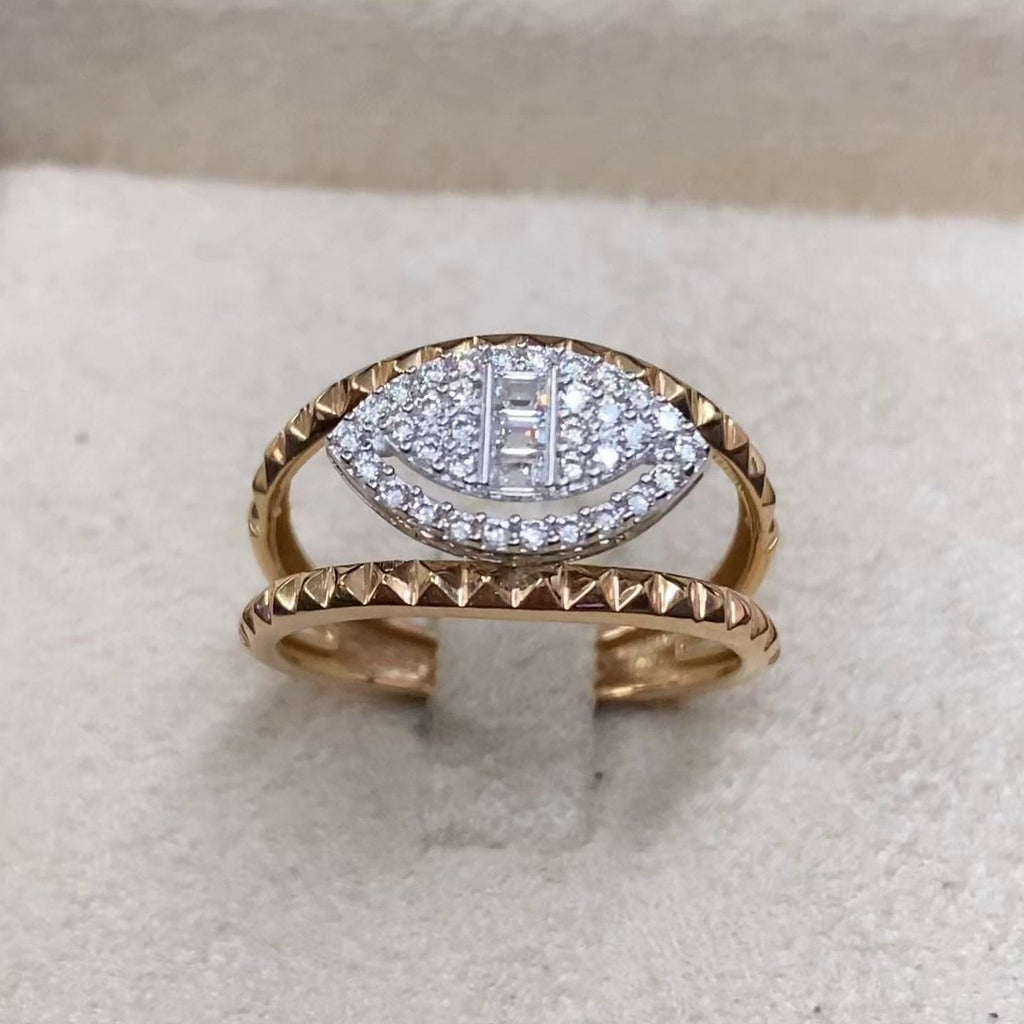 Bague Or Rose - Chaton Ovale Pavé de Pierres, Anneau Boules – or 18 carats | Tariki