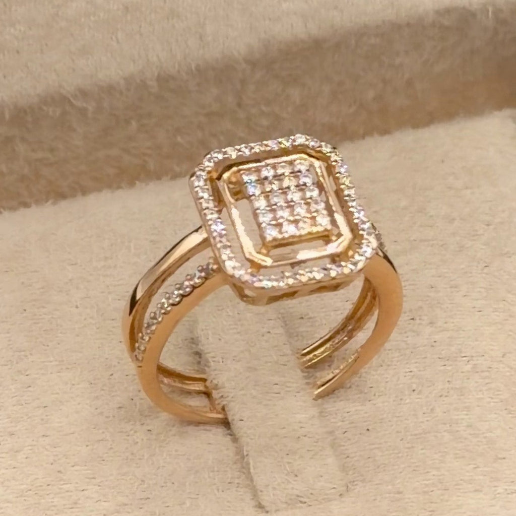 Bague Or Rose - Chaton Rectangulaire Pavé, Double Anneau – or 18 carats | Tariki