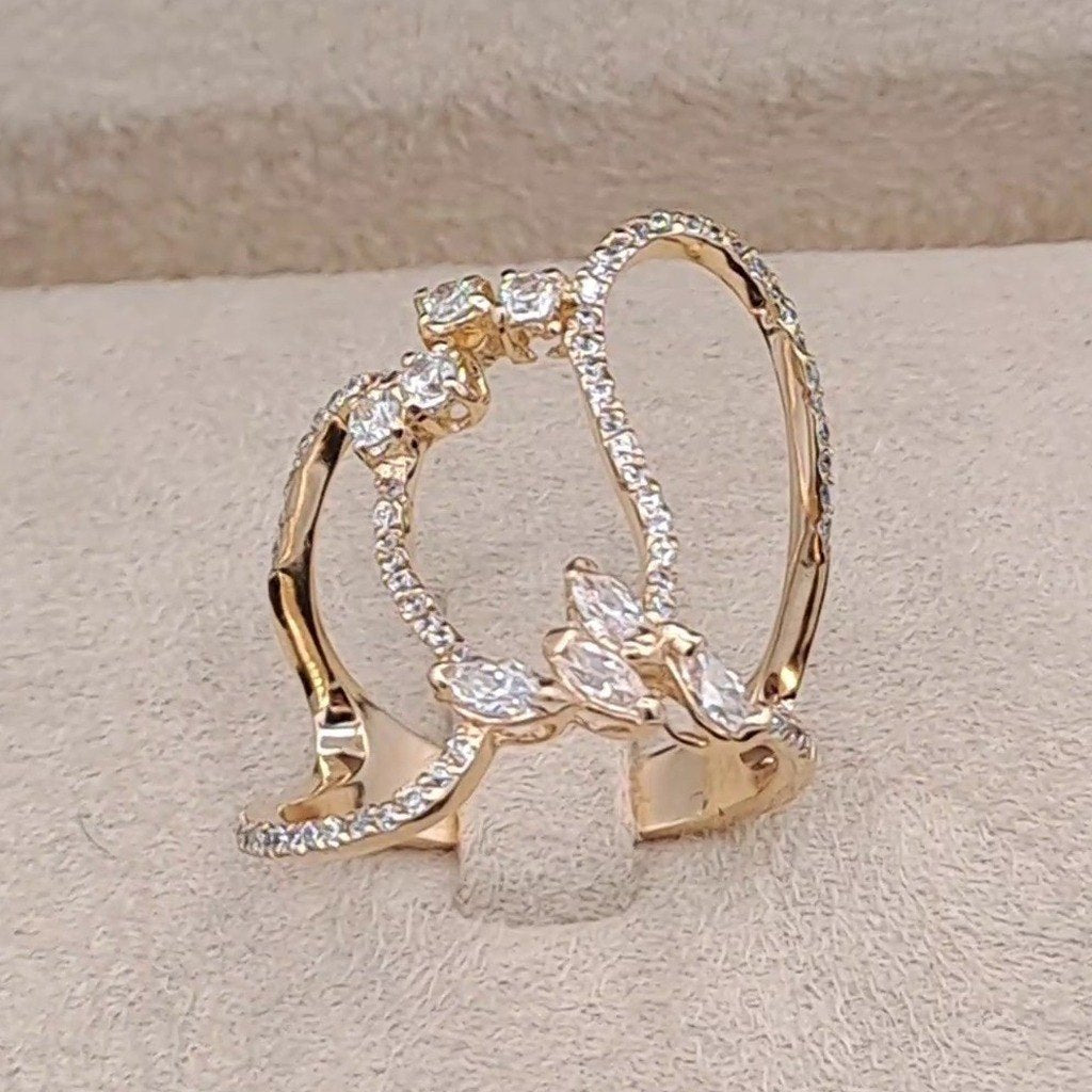 Bague Or Rose - Double Anneau Serti, Motif Feuille – or 18 carats | Tariki