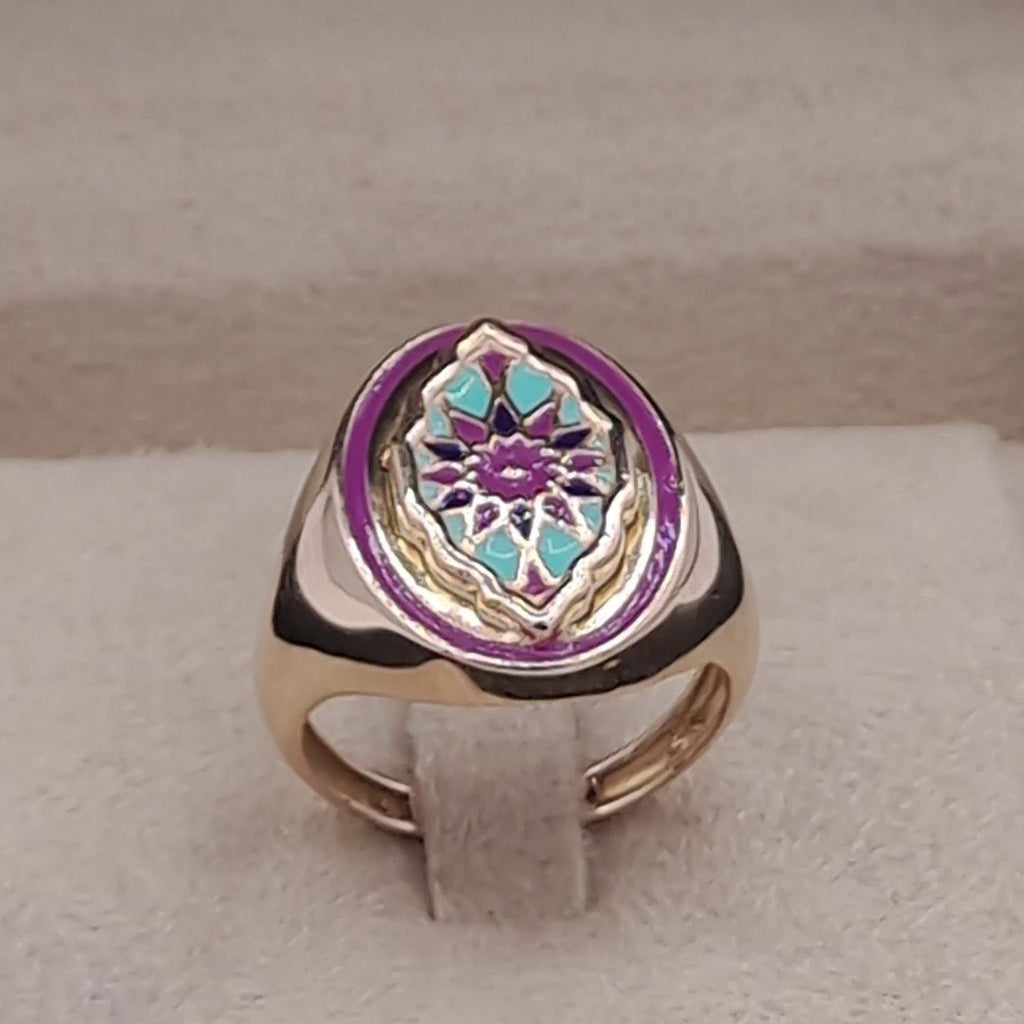 Bague Or Rose - Fleur Émaillée Violette Sertie – or 18 carats | Tariki