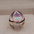 Bague Or Rose - Fleur Émaillée Violette Sertie – or 18 carats | Tariki
