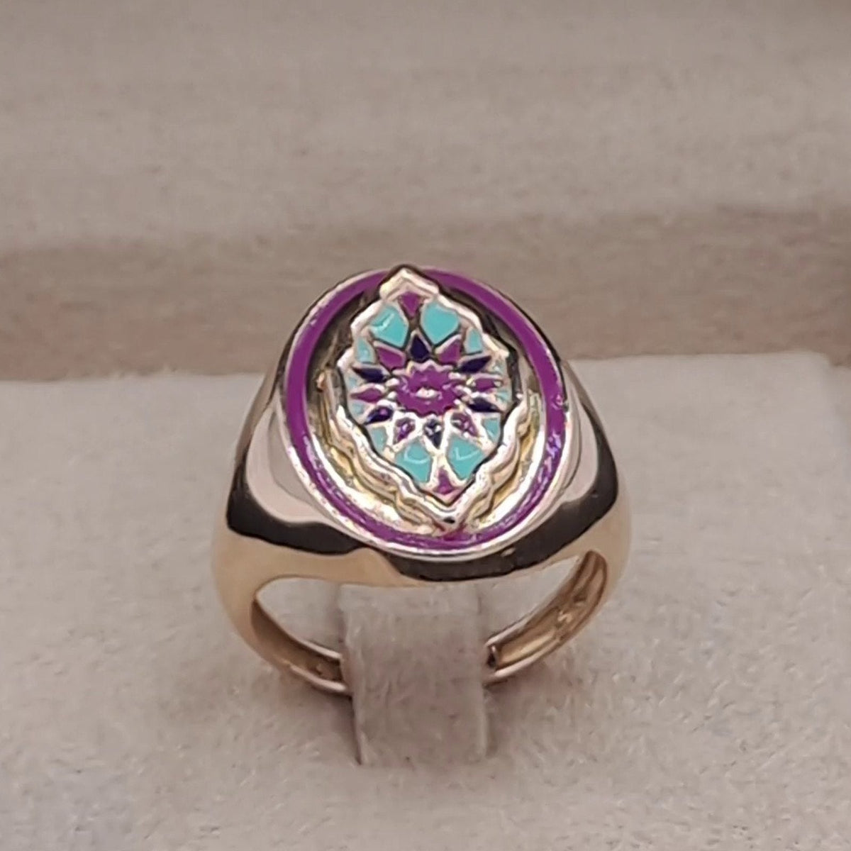 Bague Or Rose - Fleur Émaillée Violette Sertie – or 18 carats | Tariki