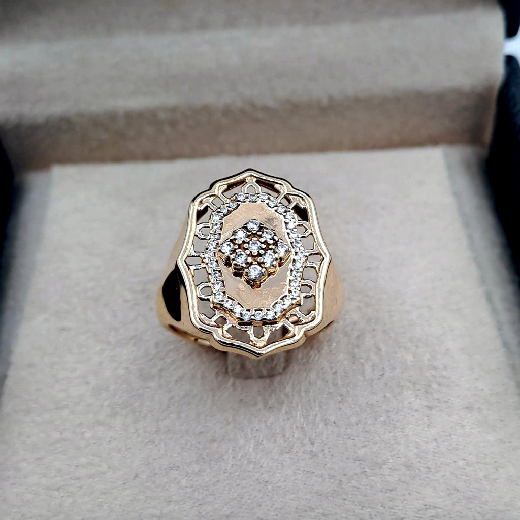 Bague Or Rose - Plaque Hexagonale Pavée de Pierres – or 18 carats | Tariki
