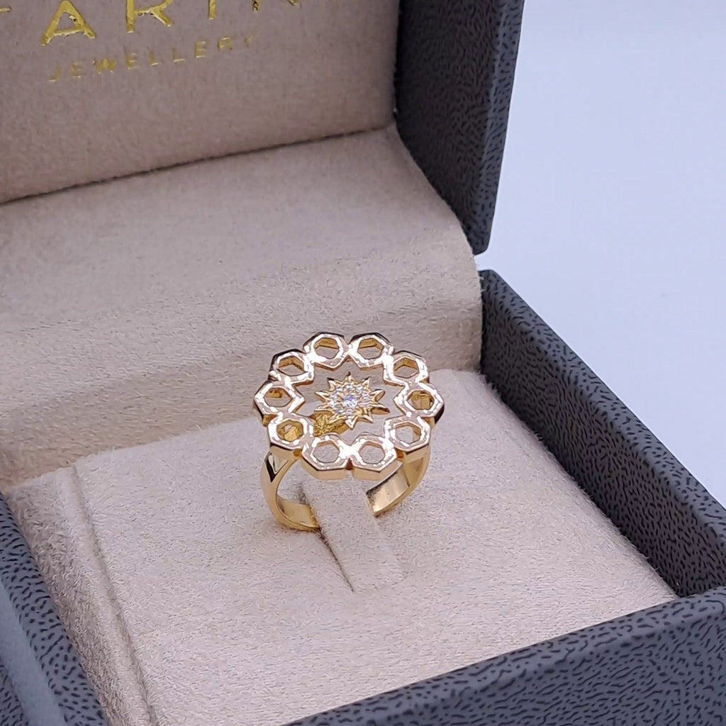 Bague Or Rose - Rosace Ajourée Sertie de Pierres – or 18 carats | Tariki