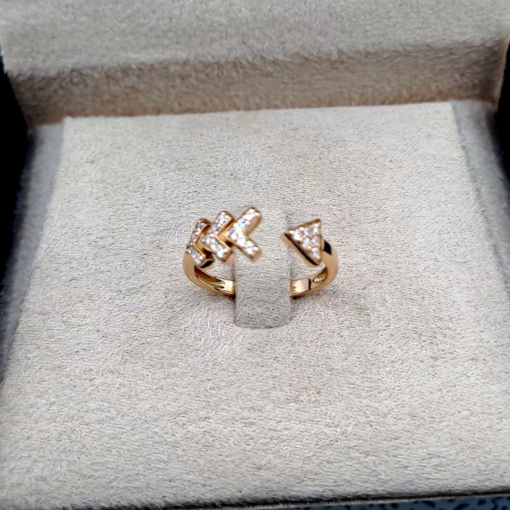 Bague Ouverte Or Rose - Chevrons Sertis de Pierres – or 18 carats | Tariki