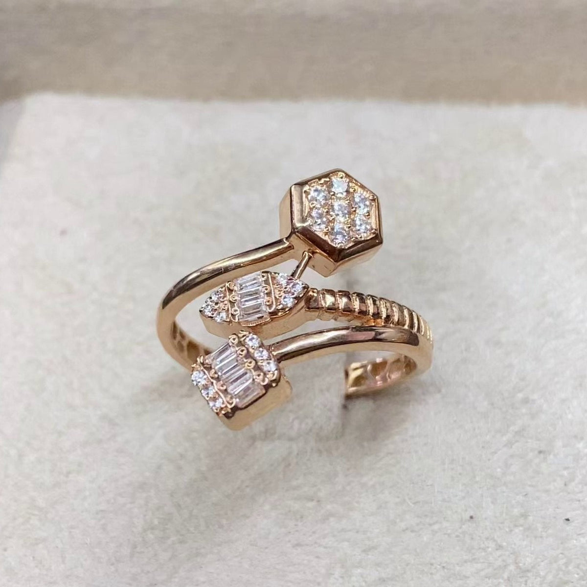 Bague Ouverte Or Rose - Motifs Hexagonaux Sertis – or 18 carats | Tariki