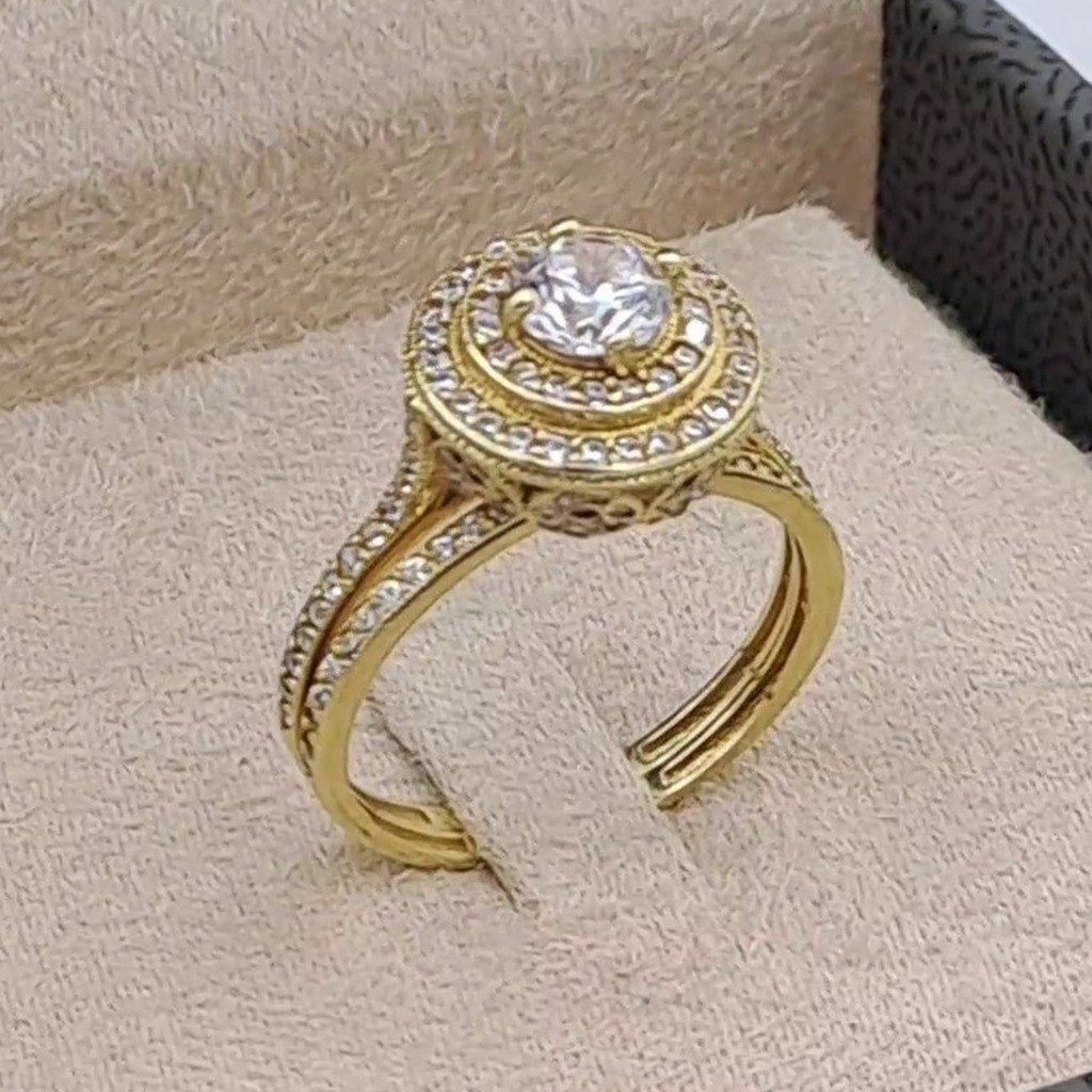 Bague Solitaire Double Halo Or Jaune - Anneau Serti – or 18 carats | Tariki