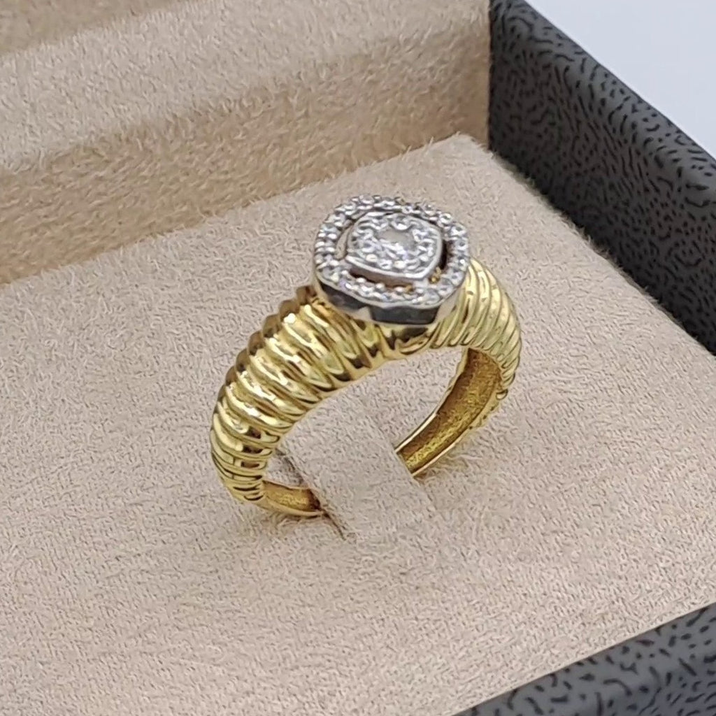 Bague Solitaire Halo Or Jaune - Anneau Large Ciselé – or 18 carats | Tariki