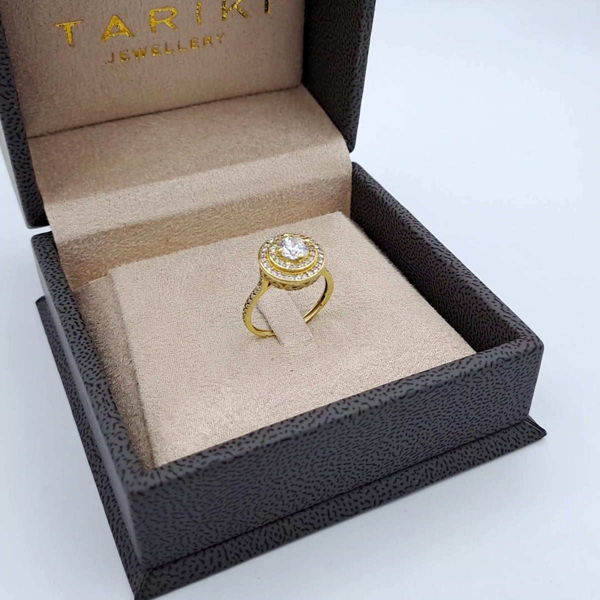 Bague Solitaire Halo Or Jaune - Anneau Serti – or 18 carats | Tariki