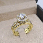 Bague Solitaire Halo Or Jaune - Anneau Serti de Pierres – or 18 carats | Tariki