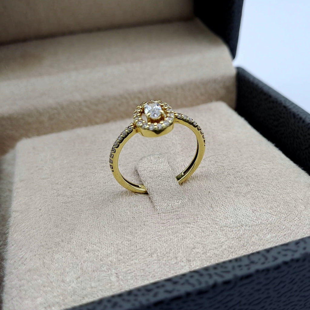 Bague Solitaire Halo Or Jaune - Anneau Serti de Pierres – or 18 carats | Tariki