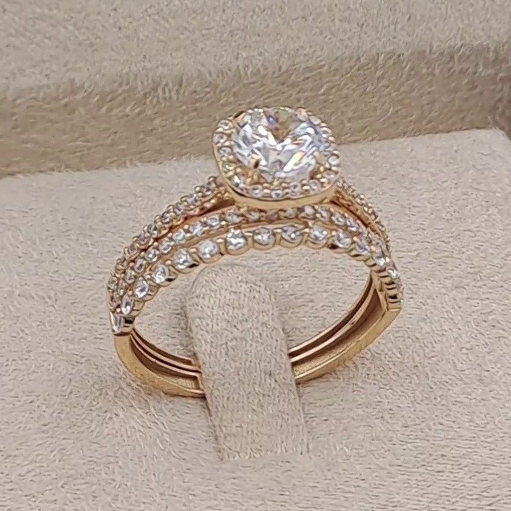 Bague Solitaire Halo Or Rose - Double Anneau Serti – or 18 carats | Tariki