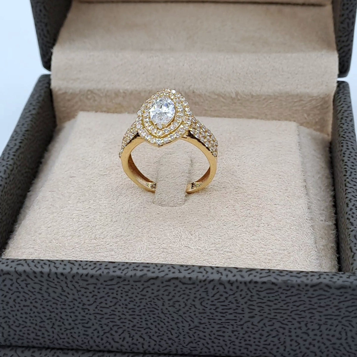 Bague Solitaire Halo Poire Or Rose - Anneau Serti – or 18 carats | Tariki