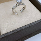 Bague Solitaire Or Blanc - Double Anneau Serti de Pierres – or 18 carats | Tariki