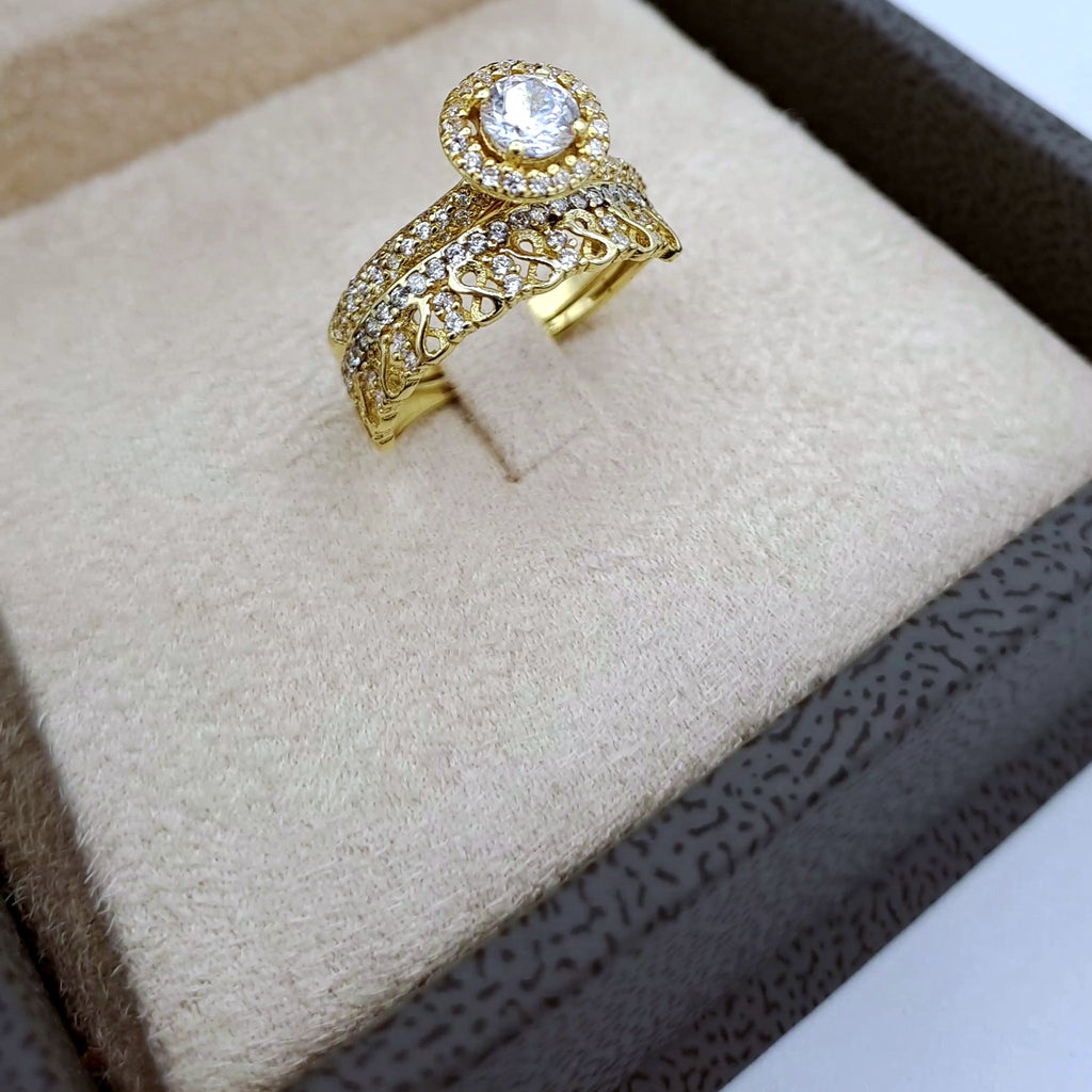 Bague Solitaire Or Jaune - Anneau Ajouré Serti de Pierres – or 18 carats | Tariki
