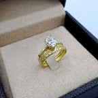 Bague Solitaire Or Jaune - Anneau Ciselé – or 18 carats | Tariki