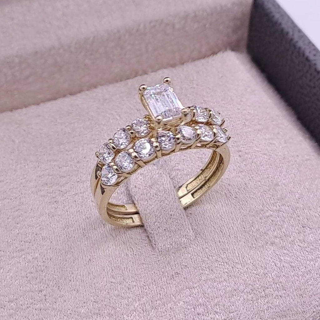 Bague Solitaire Or Jaune - Double Anneau Serti de Pierres – or 18 carats | Tariki