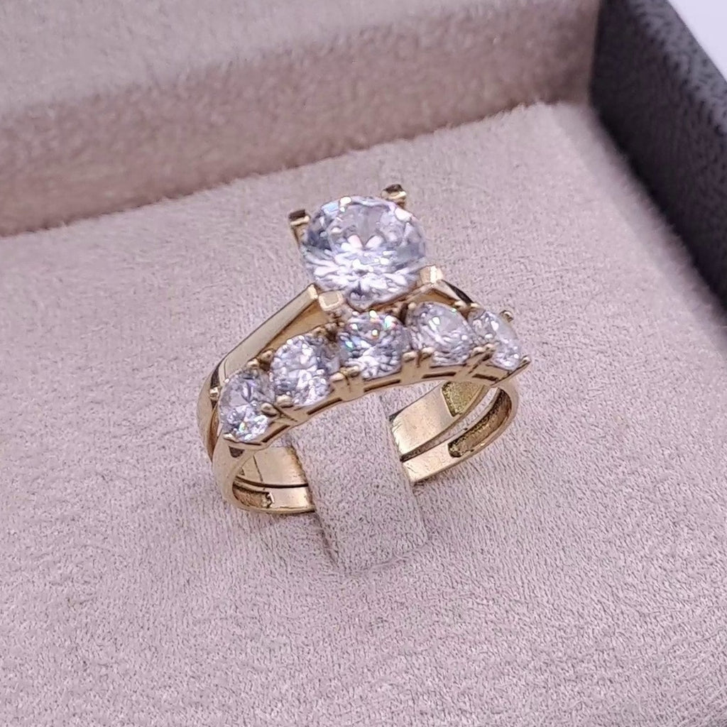 Bague Solitaire Or Jaune - Épaulée de Pierres, Double Anneau – or 18 carats | Tariki