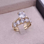 Bague Solitaire Or Jaune - Épaulée de Pierres, Double Anneau – or 18 carats | Tariki