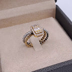 Bague Solitaire Pierre Carrée Halo Or Jaune - Double Anneau – or 18 carats | Tariki
