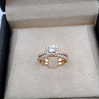 Bague Solitaire Pierre Carrée Halo Or Rose - Double Anneau Serti – or 18 carats | Tariki