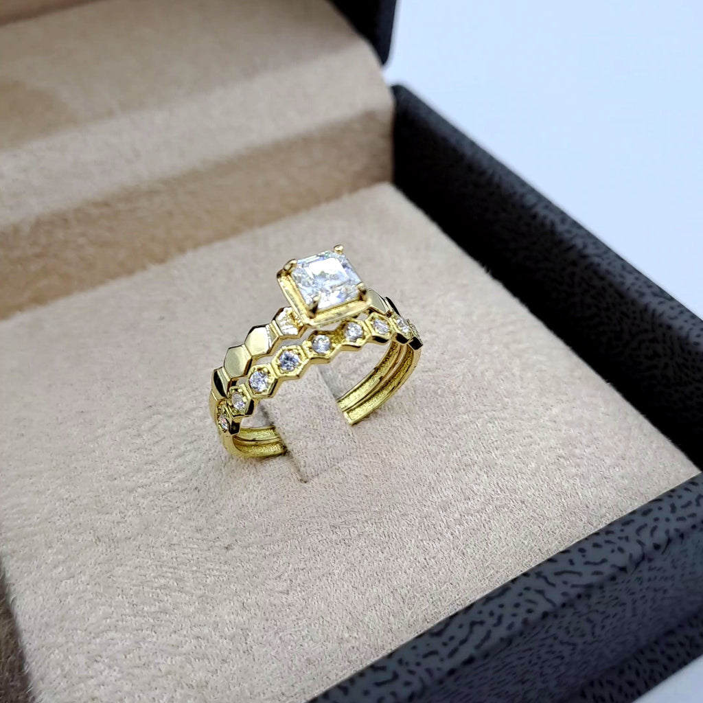 Bague Solitaire Pierre Carrée Or Jaune - Double Anneau Serti – or 18 carats | Tariki