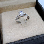 Bague Solitaire Pierre Rectangulaire Or Blanc - Double Anneau Serti – or 18 carats | Tariki